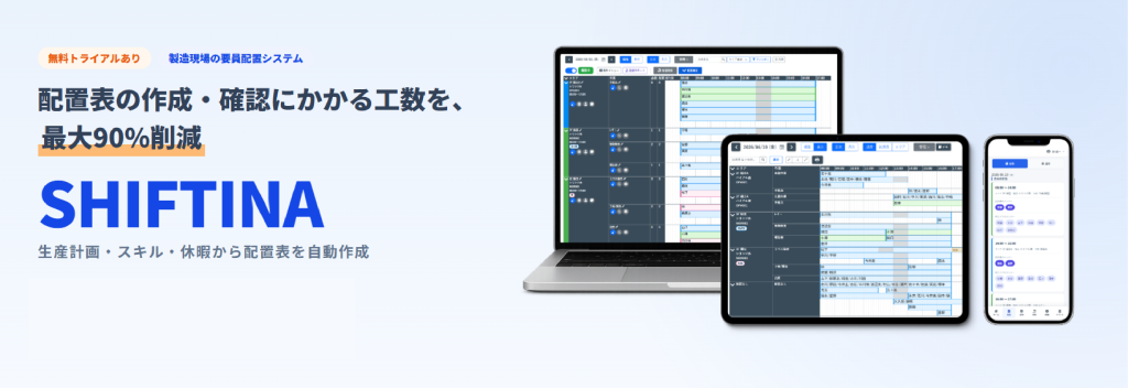 生産計画・スキル・休暇から配置表を自動作成「SHIFTINA（シフティナ）」